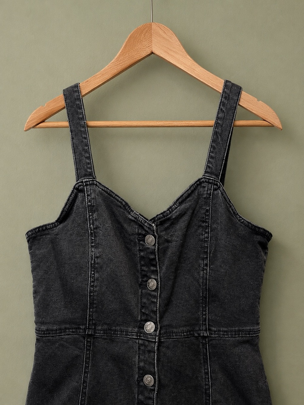 🖤 Washed Black Button-Front Denim Mini Dress 🖤 - Picture 2 of 3